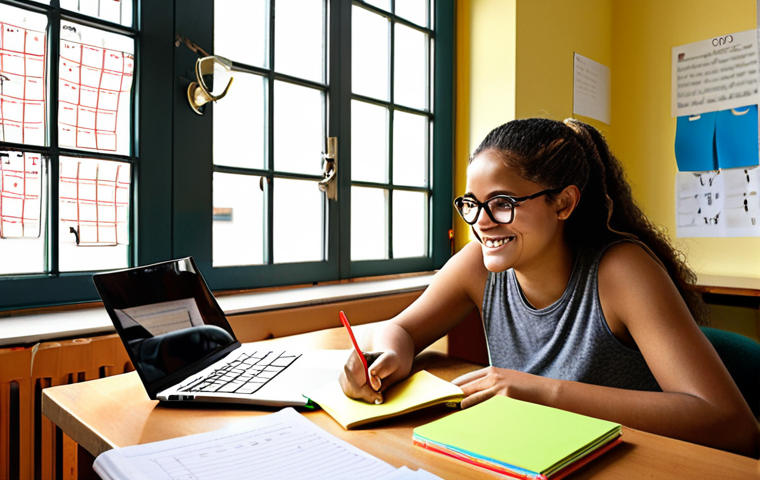 **

*   **Prompt:** A brightly colored, visually appealing study space filled with open books, highlighters, colorful post-it notes, and a laptop displaying a Cornell note-taking template. A motivated student, possibly wearing glasses, is smiling confidently while working on a mind map related to "Direito Civil" (Civil Law). Natural sunlight streams through a nearby window. The atmosphere is focused and positive, embodying the spirit of "desmistificando o edital" (demystifying the exam guidelines).

**