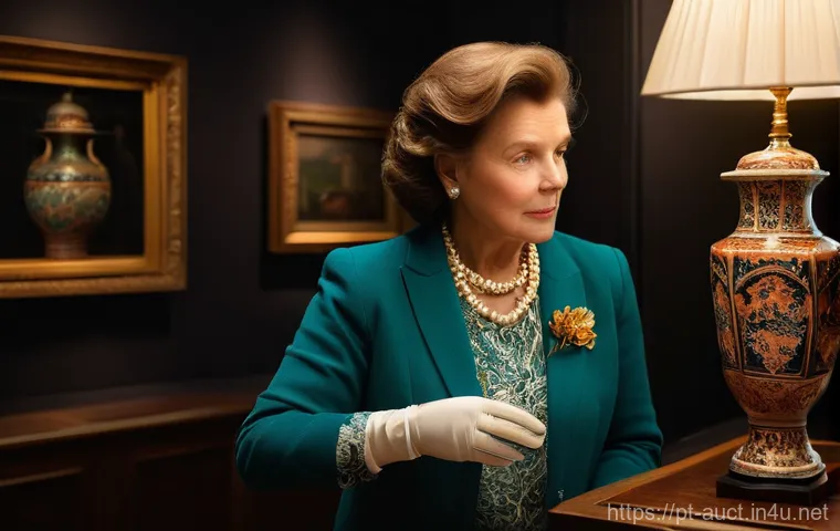 경매사로서의 사회적 책임과 역할 - **Prompt:** A discerning, middle-aged female auctioneer, dressed in an elegant but professional blaz...