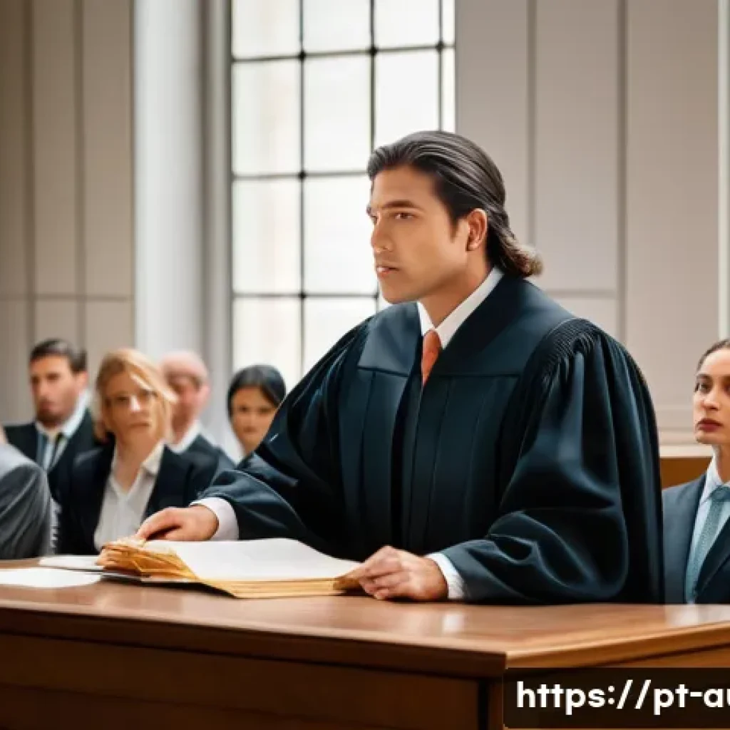 경매사 업무 사례 분석 - A professional auctioneer conducting a judicial auction in a modern courtroom setting, surrounded by...