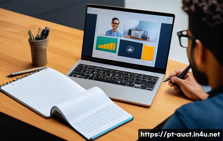 경매사 시험 준비 중 유용한 온라인 학습 플랫폼 - A modern online learning environment featuring a young Brazilian adult studying for the auctioneer e...