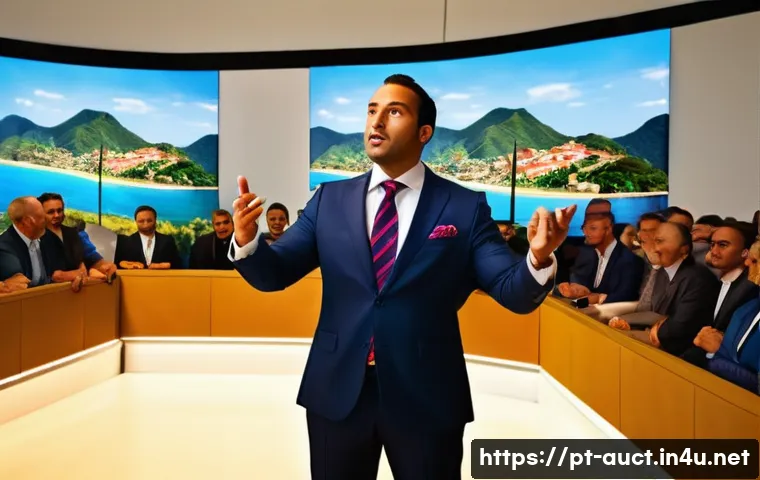 경매사 자격증의 활용도와 중요성 - A professional auctioneer in a modern auction house in Brazil, wearing a smart suit and tie, confide...