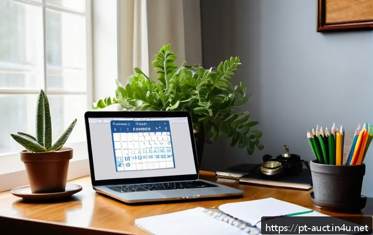 경매사 자격증 시험 준비를 위한 공부 계획 작성 - A well-organized study desk setup in a cozy home office with warm natural lighting, featuring a lapt...